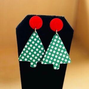 Green clay Christmas tree earrings